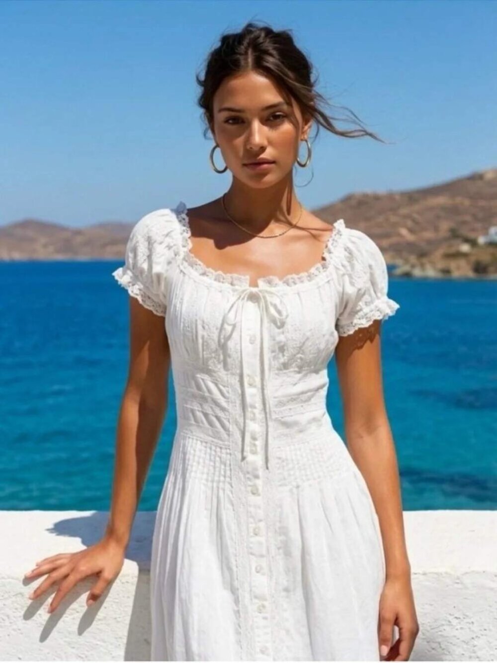NWT Caroline Constas White Lace Cotton Midi Dress M Cottagecore Boho Milkmaid